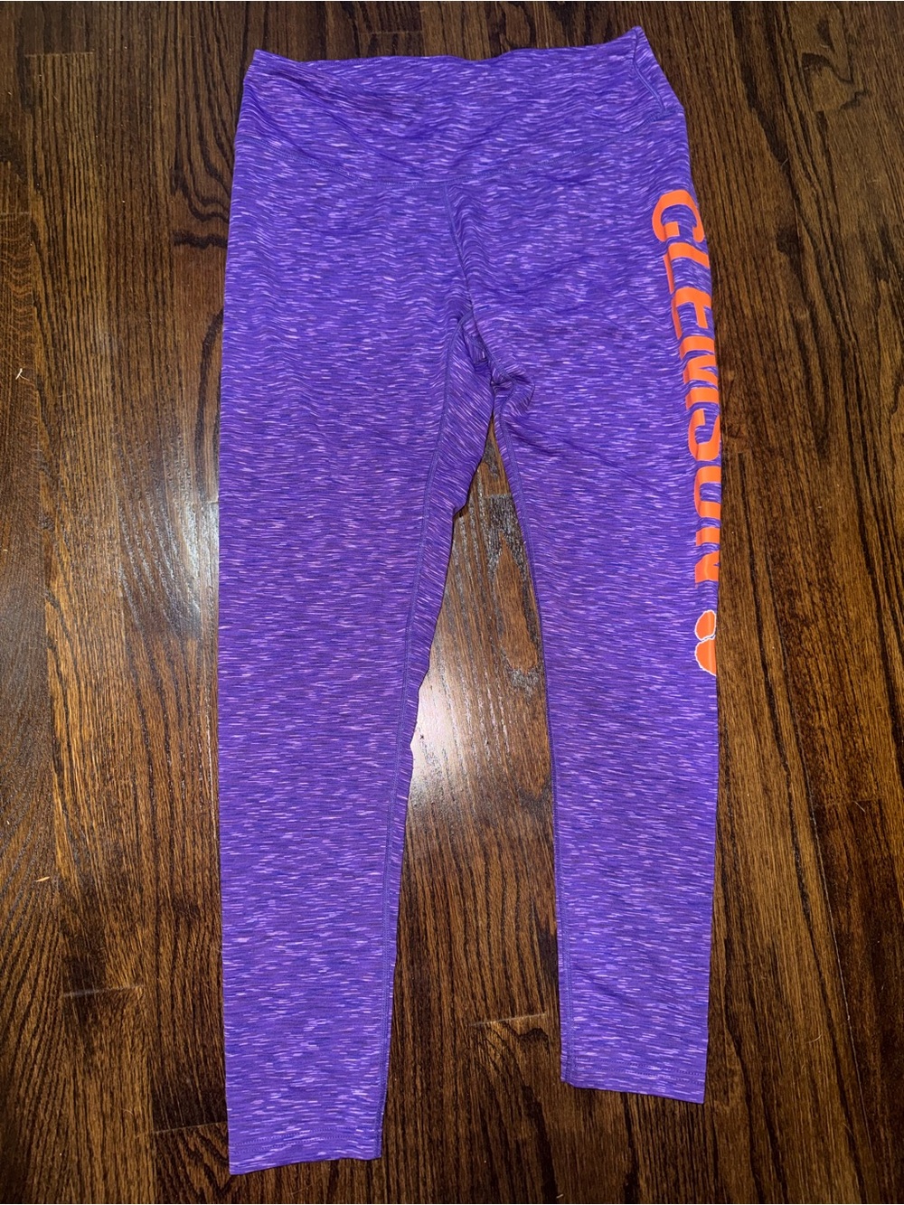 Purple Heathered Leggings with Orange Side Graphic Clemson
